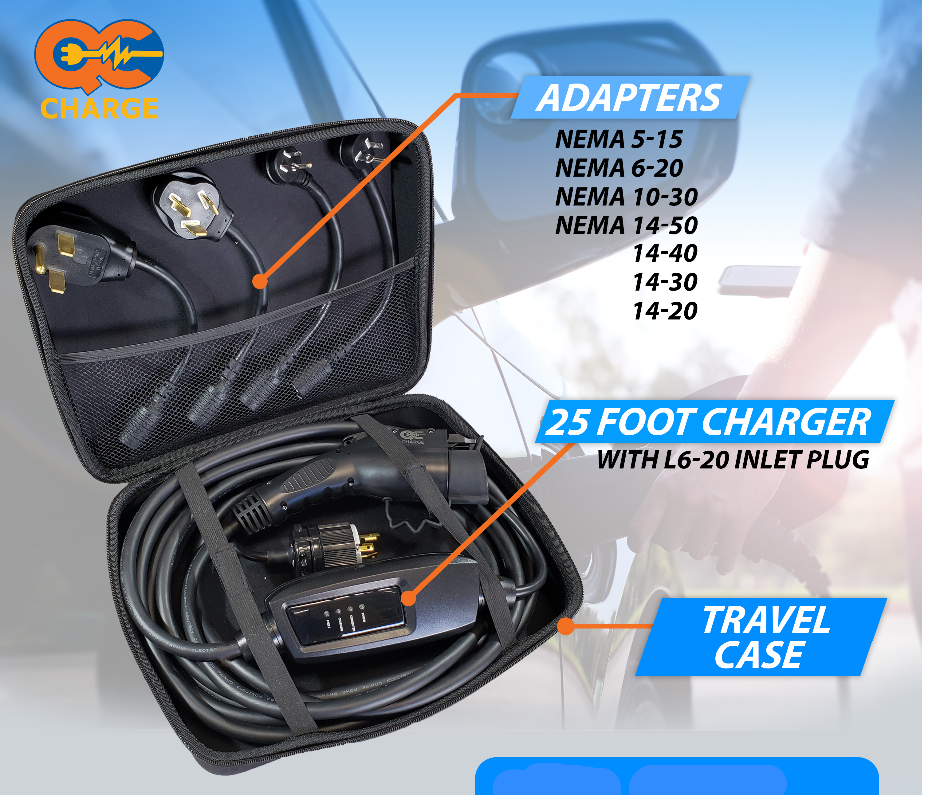 Go-Cable™ Level 2 Tri-Voltage 120V-208V-240V J1772 Charger